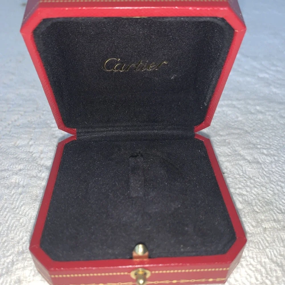 VTG - CARTIER JEWELRY BOX FOR PIN - RING? RED/GOLD/BLACK Push‎ Button Leather